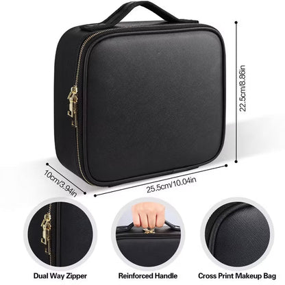Travel Makeup Bag Organizer With Adjustable Dividers，Waterproof Shockproof Handbag, Black