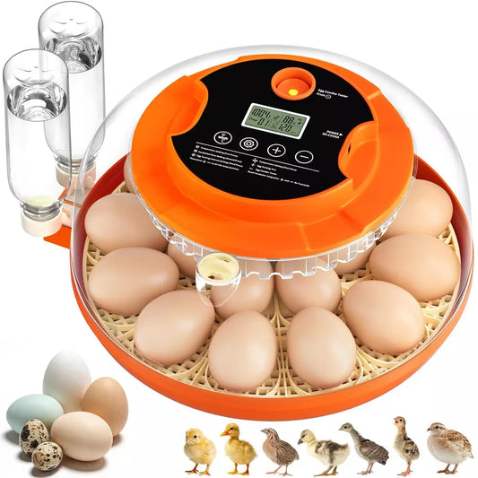 18-Egg Smart Incubator with Auto Turning, Humidity Control and Egg Candler.