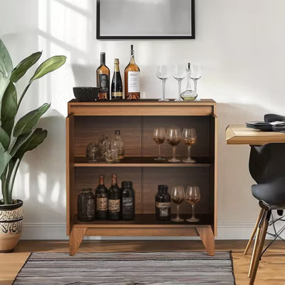 KOLIGEY 32" Tall 2 Door Accent Brown Cabinet With Adjustable Shelf