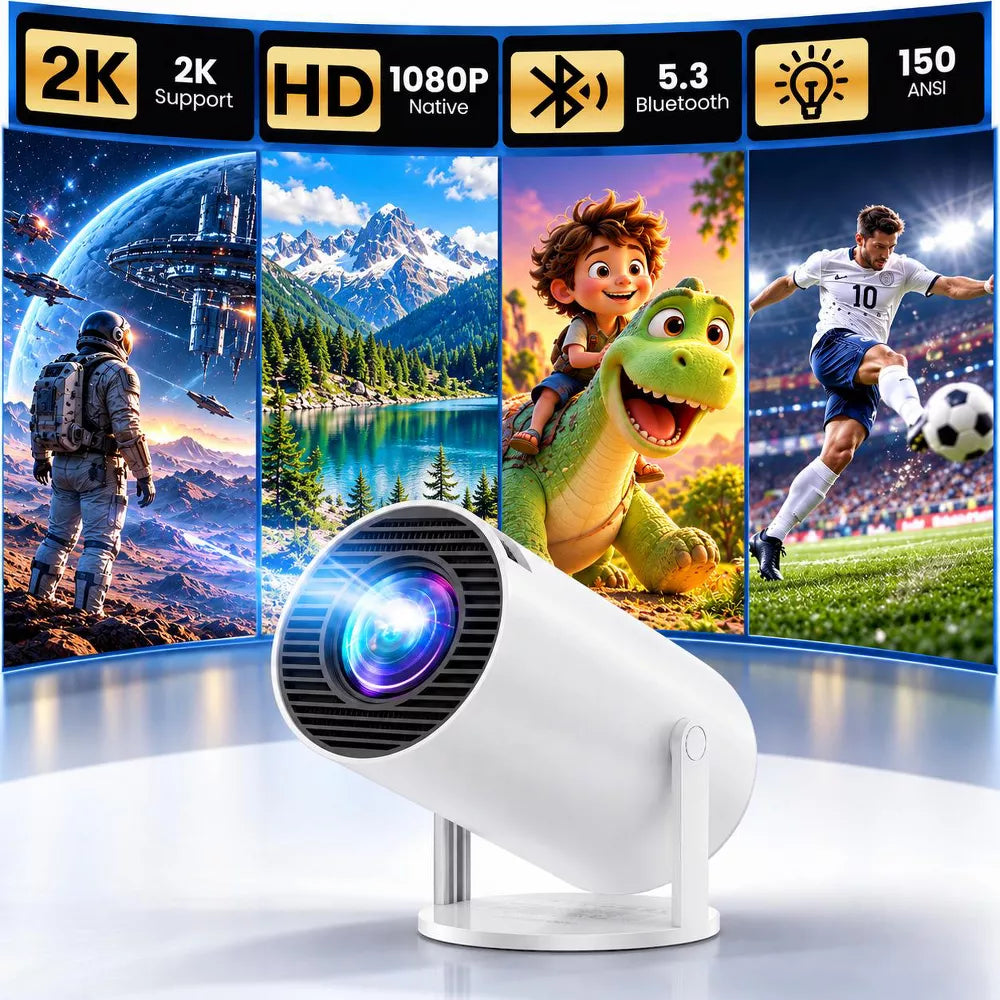 Mini Projector with WiFi and Bluetooth, Support Auto Keystone, 360° Rotating, 1080P Video Projector for Bedroom Portable Projector for Home Theater（副本）