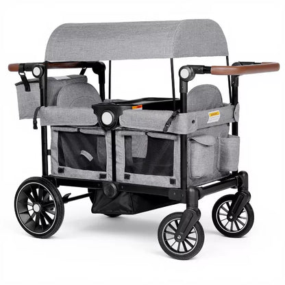 TODECARE Stroller Wagon Folding Baby Stroller for 2 Kids with Removable Canopy and Adjustable Handle, Gray