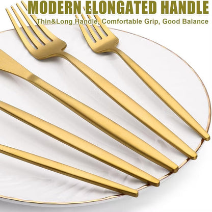 BRINJOY 40-Piece Gold Stainless Steel Silverware Set - Satin Finish Cutlery Set for 8, Non-Tarnish Design