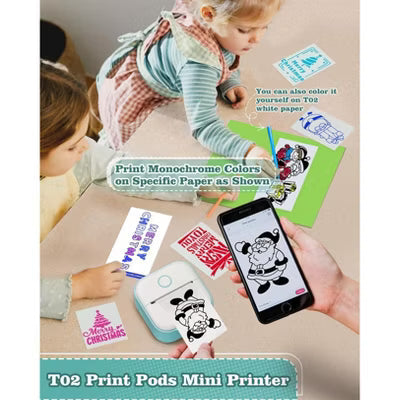 Sticker Mini Printer Pods Portable Thermal Inkless Sticker Maker Machine Bluetooth Instant Print