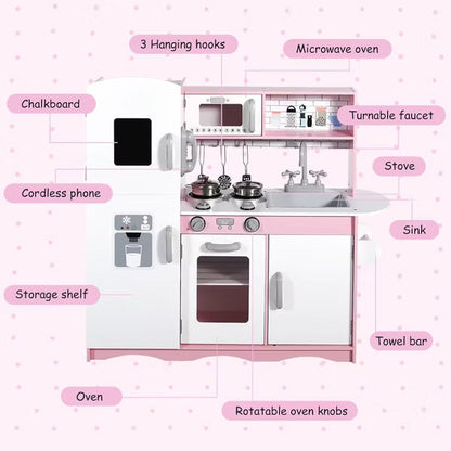 Kinder King Wooden Kids Play Kitchen, Toy Kitchen Playset for Toddler, Pretend Oven, Microwave, Realistic Kitchen Sets for Boys Girls Age 3+