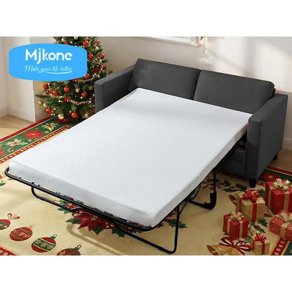 Mjkone Loveseat Sofa Bed, Leather 2-in-1 Sleeper Sofa With Foldable Mattress, Pull out 2-Seater Couch With Metal Frame,Queen,Grey