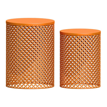 GlasFlength Patio End Tables, 2PCS Modern Cutout Patio Accent Table, Iron Side Table Weather Resistant, Iron Frame Patio Furniture, Orange 14.5"