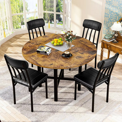 Hooseng 5-Piece Kitchen Table Chairs Set, Dining Table Set for 4, Rounded Dining Room Table set with Four Chairs for Small Spaces