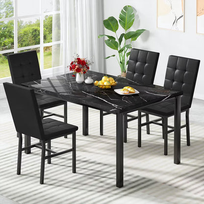 Hooseng Dining Table Set for 4, 5-Piece Kitchen Table Chairs Set, Rectangle Dining Room Table set with Four Chairs for Dining or Living Room