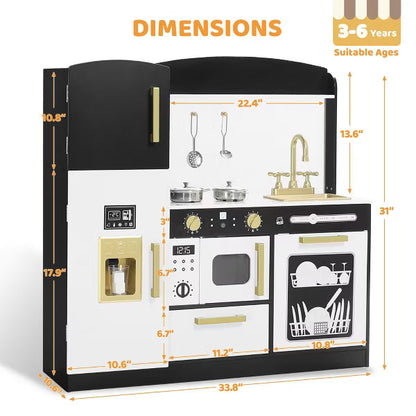 Kinder King Wooden Kids Play Kitchen, Toy Kitchen Playset for Toddler, Pretend Oven, Microwave, Realistic Kitchen Sets for Boys Girls Age 3+