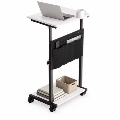 KOLIGEY Height Adjustable C-Shaped End Table with Wheels, Mobile Sofa Side Table with Storage Pocket, Rolling Laptop Desk, Lockable Casters