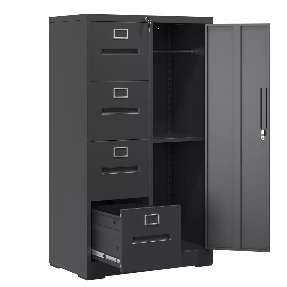 VIYET Metal Vertical File Cabinet with Lock, 4 Drawer Steel Filing Cabinet with Storage Door for Letter/Legal Files
