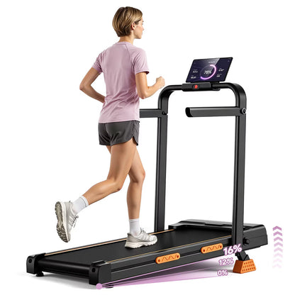 16% Incline Walking Pad Treadmill with Handle Bar, 2.5HP Quiet Folding Under Desk Treadmill for Home & Office, Portable Compact Design