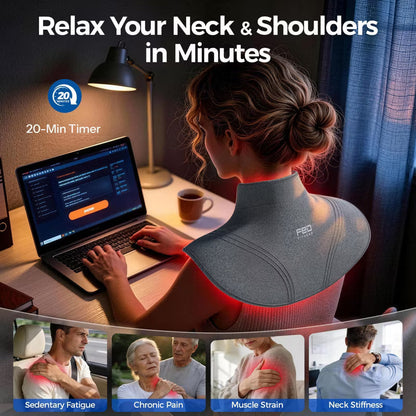 FED FITNESS Red Light Therapy Pad for Neck Shoulder, 660nm & 850nm Dual Wavelength and Soft Comfy Fabric Light Pad, 3 Adjustable Brightness Levels