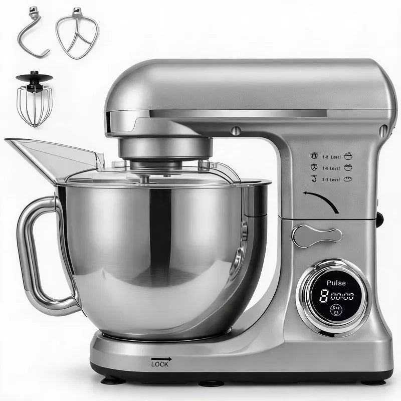 Garvee 5.3QT Tilt‑Head Stand Mixer, 500W 8‑Speed Kitchen Mixer, Stainless Steel Bowl, Dough Hook, Flat Beater & Wire Whisk for Bread, Cake, Cookies