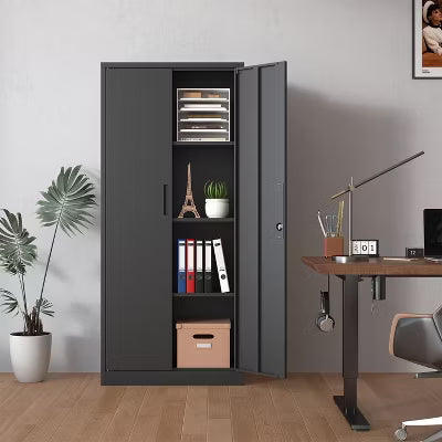 Munora - 71" Metal Garage Storage Cabinet with 3 Adjustable Shelves - Lockable Tool Cabinet with 3-Point Lock System - Black