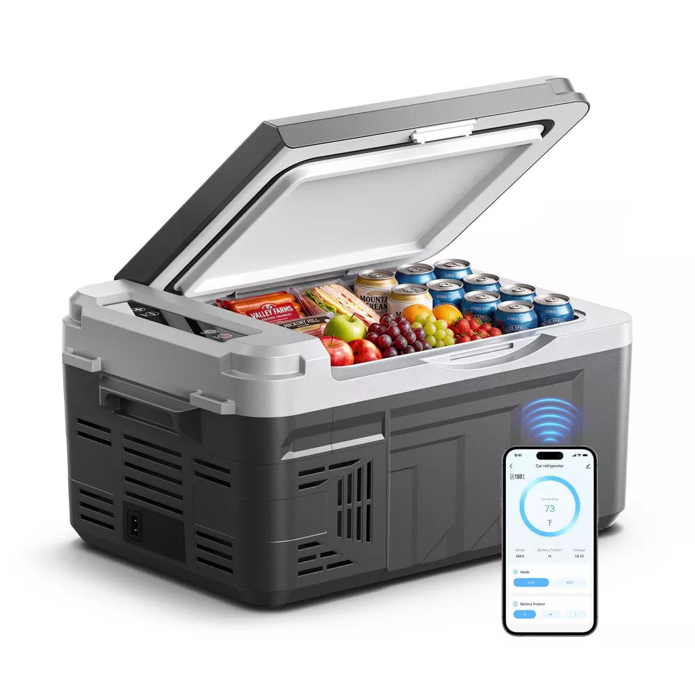 EUHOMY 12Qt/11L Portable Car Refrigerator with Freezer, 12 Cans 12V Mini Fridge with APP Control, Gray
