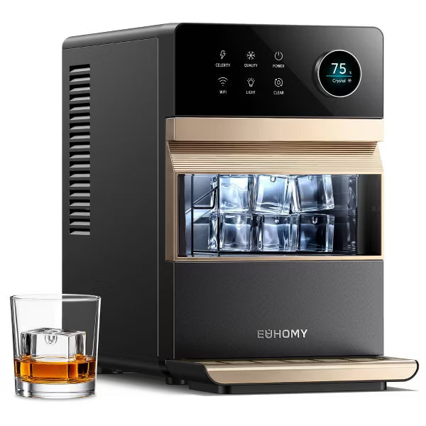EUHOMY Countertop Large Square Ice Maker Black