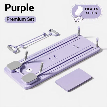 5-in-1 Pilates Board with Yoga Socks, Foldable Home Workout Equipment Set Featuring Smart Timer, Comfortable Pads for Core Strength, Balance (Purple)