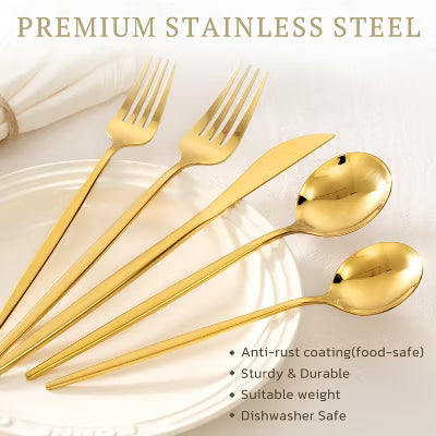40-Piece Gold Stainless Steel Silverware Set – 8-Person Set with Mirror-Polished Finish and Non-Tarnish Design