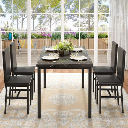 Hooseng 5-piece Kitchen Table and Chairs, Dining Table Set for 4, Rectangular Dining Table Set with Four Chairs and Marble Top for Dining Room