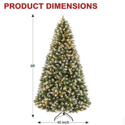 VIVATREES 6 Ft Prelit Christmas Tree Artificial Christmas Tree with Warm White Lights Hinged Branches Metal Stand