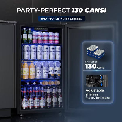 EUHOMY 116 Can Beverage Refrigerator- Glass Door Drink Cooler with Adjustable Shelves- Black