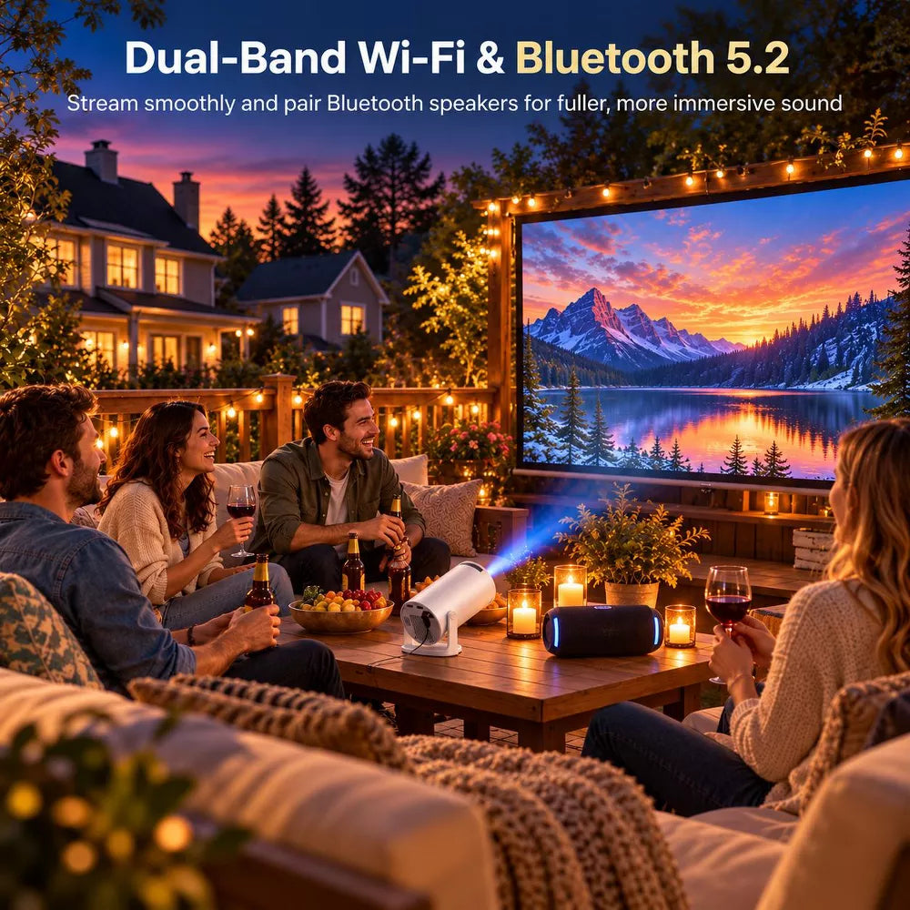 Mini Projector with WiFi and Bluetooth, Support Auto Keystone, 360° Rotating, 1080P Video Projector for Bedroom Portable Projector for Home Theater（副本）