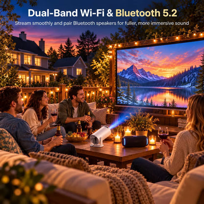 Mini Projector with WiFi and Bluetooth, Support Auto Keystone, 360° Rotating, 1080P Video Projector for Bedroom Portable Projector for Home Theater（副本）