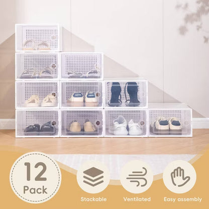 VUSIGN 12pk 9.2''x5.6'' Basic Stackable Shoe Box Storage Small Clear