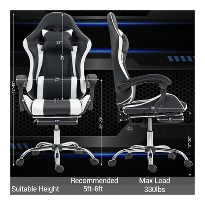 Bosmiller Gaming Chair with Massage Lumbar Support Ergonomic Video Game Chair, Adjustable Headrest & Footrest