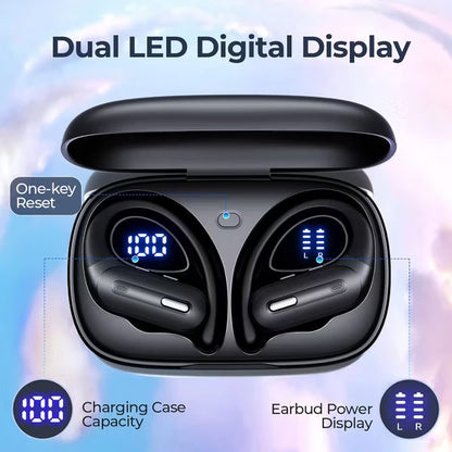 Active Noise Cancelling Wireless Earbuds Bluetooth Headphones 90 Hrs Playtime Ear Buds with Power Display Over-Ear Earphones with Earhooks IPX7 Black