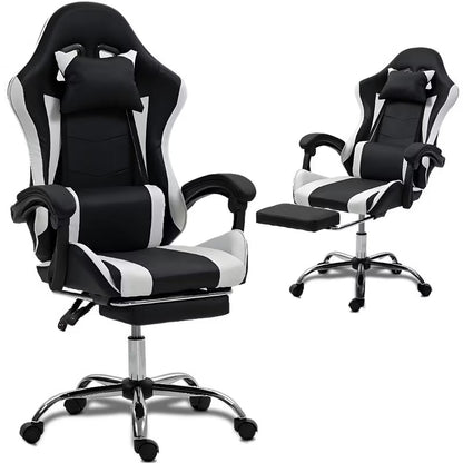 Bosmiller Gaming Chair with Massage Lumbar Support Ergonomic Video Game Chair, Adjustable Headrest & Footrest