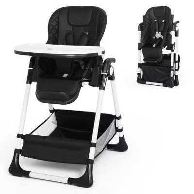 TODECARE Foldable Baby High Chair for Toddlers, Adjustable Height, Recline, Storage Basket, Double Trays, Gift for Babies