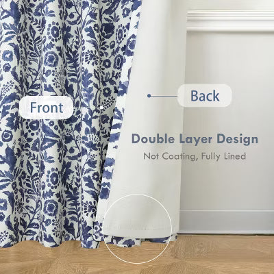 DriftAway Julia Blackout Curtains for Bedroom Floral Pattern Double Layer Thermal Insulated Navy 52X54