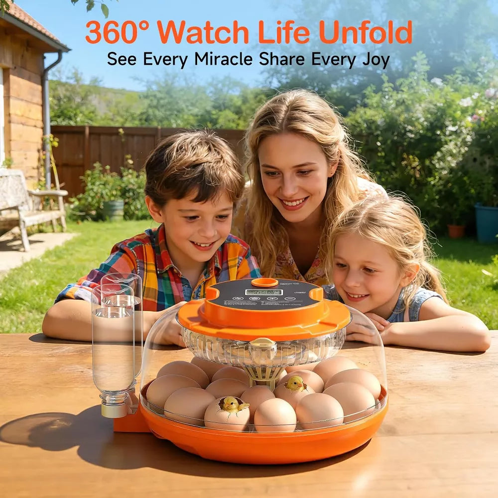 18-Egg Smart Incubator with Auto Turning, Humidity Control and Egg Candler.