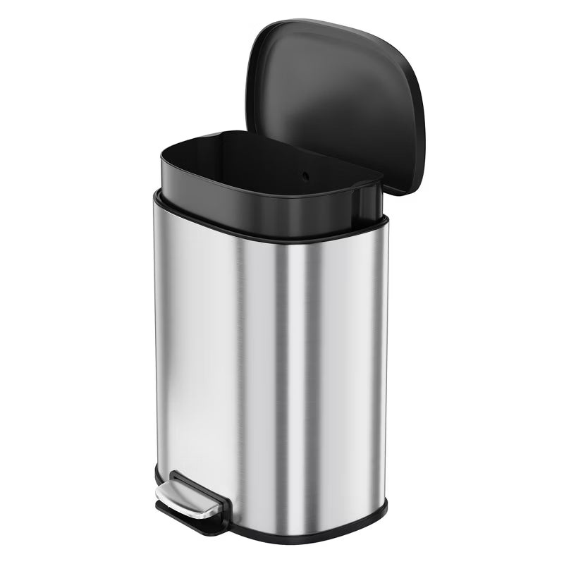 13.2 Gallon D-Shape Hands-Free Pedal Trash Can, Anti-Fingerprint Stainless Steel Bin with Removable Inner Bucket for Garbage Recycling