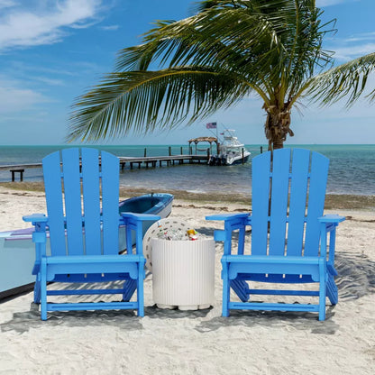 GlasFlength Folding Adirondack Patio Seating Sets, 2PCS with Cup Holder, Suitable for Indoor, Outdoor, Garden, or Backyard，Blue, 31.4"*29.6"*36.4"