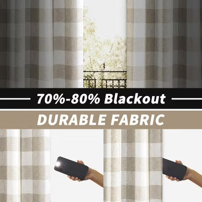 DriftAway Buffalo Plaid Blackout Curtains Linen Farmhouse Thermal Insulated Fabric Navy Blue 52X90
