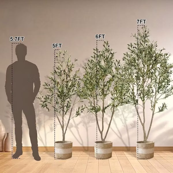 7FT Artificial Olive Tree with Tall Exquisite Planter Realistic Faux Olive Tree with Thick Trunk and Lifelike Fruits Artificial Plants for Home Office