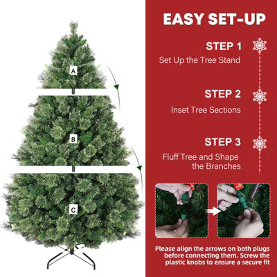 VIVATREES 6 Ft Artificial Christmas Tree Prelit, Partially Flocked with Warm White Lights, Hinged Branches, Metal Stand, Green Xmas Tree for Decor