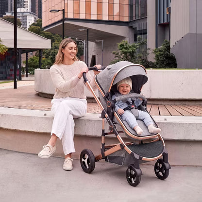 TODECARE 2-in-1 Convertible Baby Stroller with Reversible Seat, Adjustable Canopy and Storage, Rose Gold