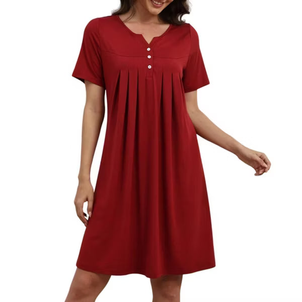 Ekouaer Womens Modal Knit Nightgowns Henley Neck Short Sleeve A Line Soft Breathable Sleep Dress Black S