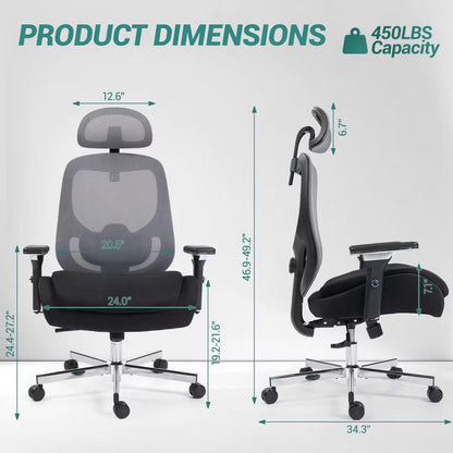Bosmiller Ergonomic Mesh Office Chair, Comfy Desk Chair, Big and Tall Executive Office Chair with 4D Arms, 2D Lumbar Support, Adjustable Headrest