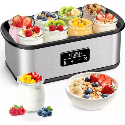 Automatic Yogurt Maker with 8 Glass Jars, Adjustable Time & Temperature Control, Auto Shut-Off-Two Containers