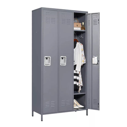 VIYET 72" Metal Storage Locker, 3 Door Lockable Employee Locker Cabinet, Freestanding Steel Locker for Office, School, Gym
