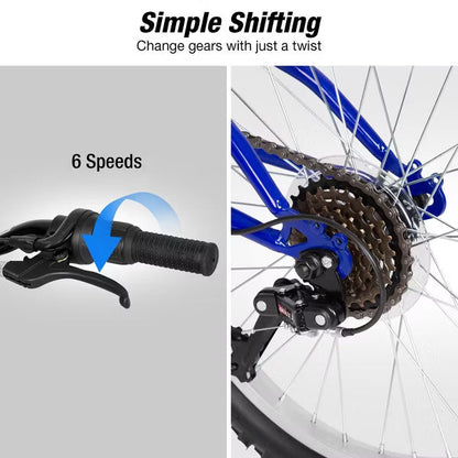 Hykolity Kids Mountain Bike 24 inch MTB Bicycle Age 8-14 Years Height 56-66 in Tween Cycling Full Suspension Sport Outdoor Bikes - Blue