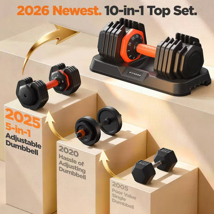 FEIERDUN Updated Adjustable Dumbbell Set of 2, 50 lbs Weights Set with Storage Box, Anti-slip Silicone Grip, Suit both Women/Men for Home Gym