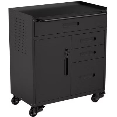VIYET 34" 4-Drawer Mobile Tool Cabinet,Heavy-Duty Steel Garage Organizer w/ Lockable Compartment (Rolling Workshop Storage Chest)