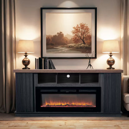 EROMMY 70" W Manufactured Wood Ribbed TV Stand with Electric Fireplace