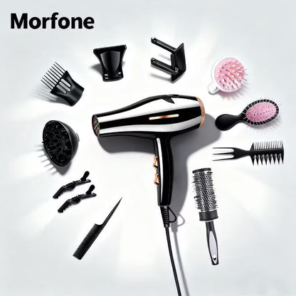 Morfone multi-functional hair dryer set includes a comb, hair clips and a nozzle accessory. Suitable for home use / travel / business trips.